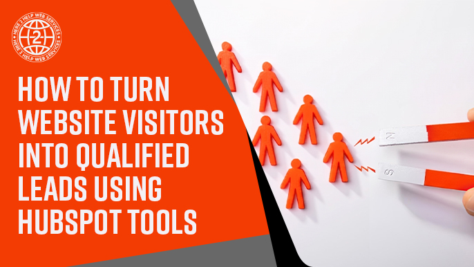 orange cutout people beside words stating how to turn website visitors